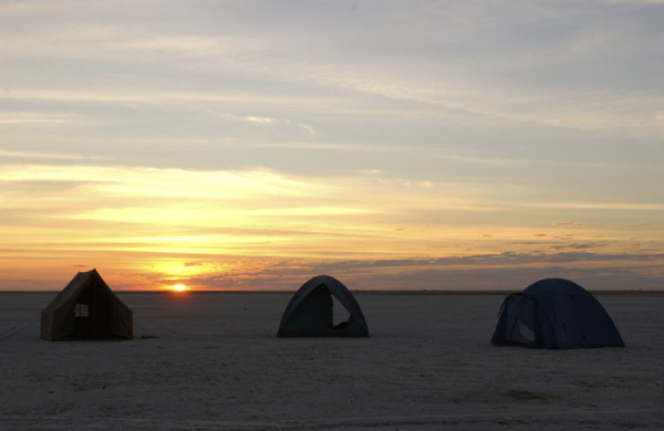 Camping on the pans.