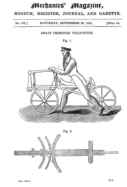 Baron von Drais's bicycle (Draisienne), 1818