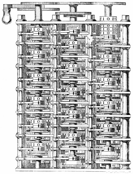 Engraving showing Babbage's 'difference machine'