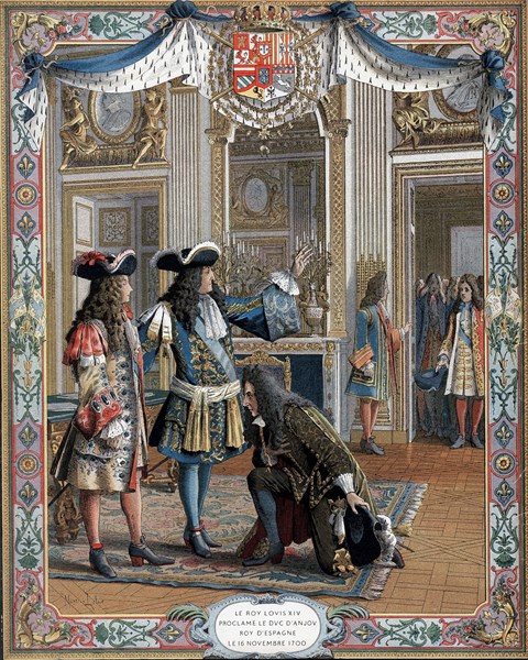 Louis XIV (1638-1715), nommant son petit fils, le duc d'Anjou, roi d'Espagne