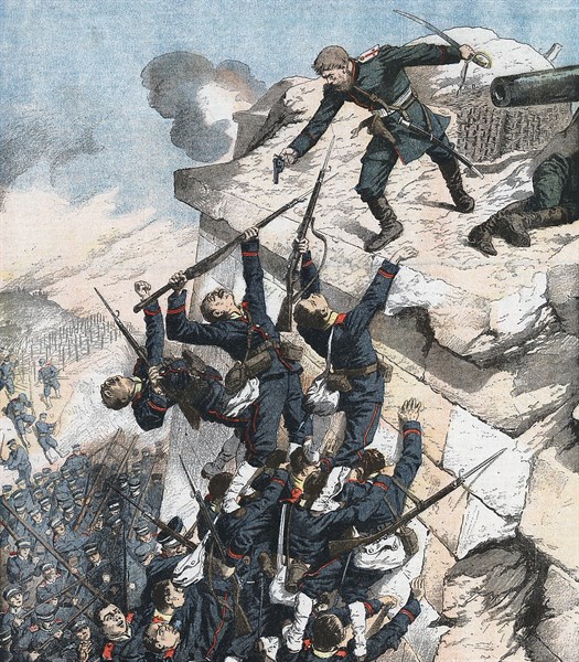 Russo-Japanese War 1904-1905, Captain Lebedief heroically defending the bastion at Port Arthur