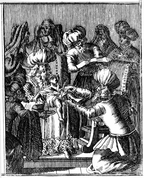 Engraving showing a ceremony of Circumcision