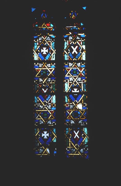 Vitrail de l'Etoile de David dans une eglise a Barcelone, Espagne