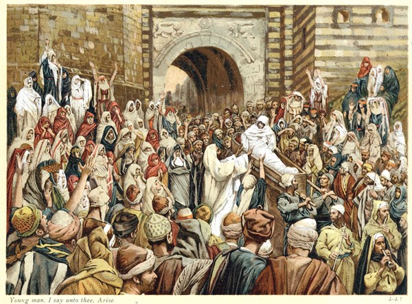 Jesus raising the widow's son at Nain. 'Young Man, I say unto thee, Arise.'