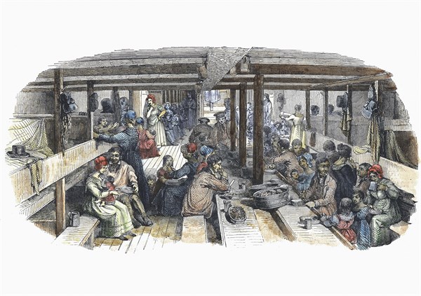 Emigrants britanniques en route vers Sydney, Australie, dans les quartiers du 'St Vincent'
