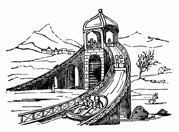 Ice Mountains, the artificial sledge runs which were constructed during the winter for public amusement in Russian