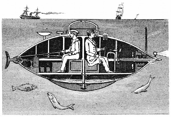 Electrically powered submarine, designed by Goubet, adopted by the Russian government