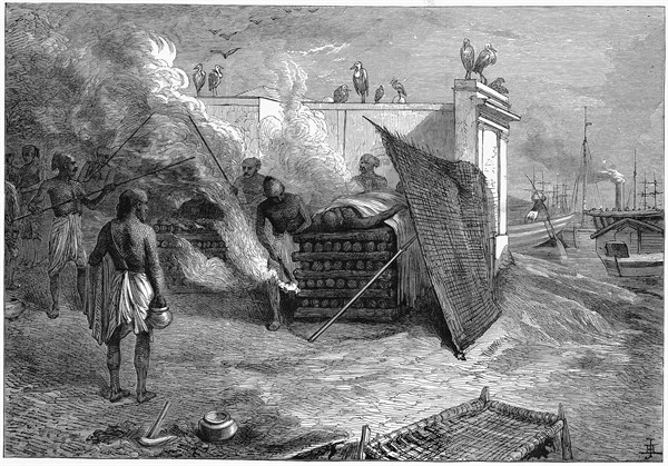Cremation of the dead on funeral pyres, Calcutta, India