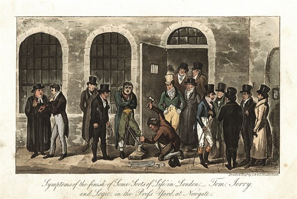IR&G Cruickshank, "Tom, Jerry et Logic dans la cour intérieure de la prison Newgate de Londres"
