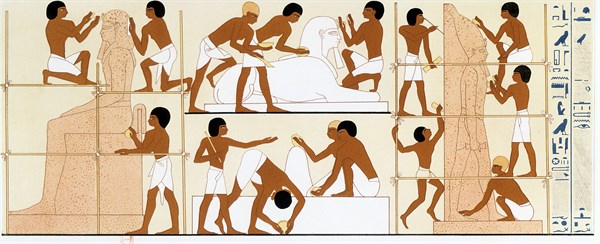 Sculptors working on a statue