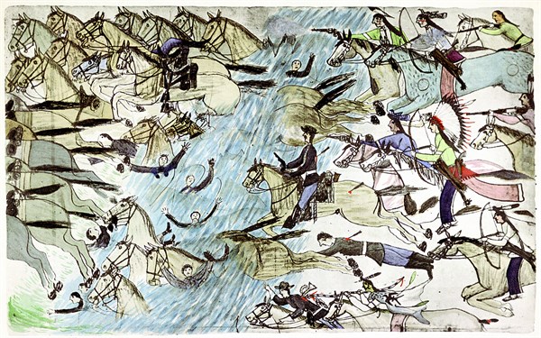 General Custers troops being chased across river