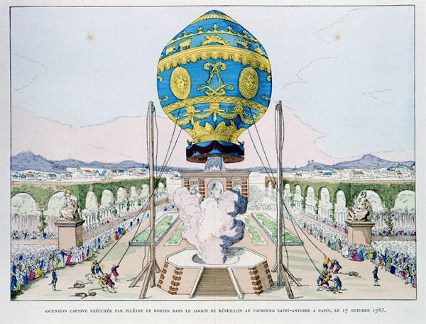 Ascent in captive hot air balloon made by Francois Pilatre de Rozier