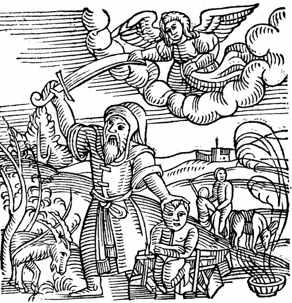 Dieu arrêtant Abraham dans son geste de sacrifice de son fils Isaac