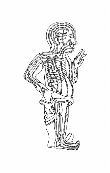 Acupuncture chart, 19th century woodcut