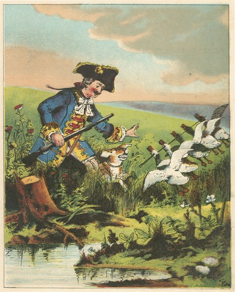 Munchausen, showing his prowess as a hunter