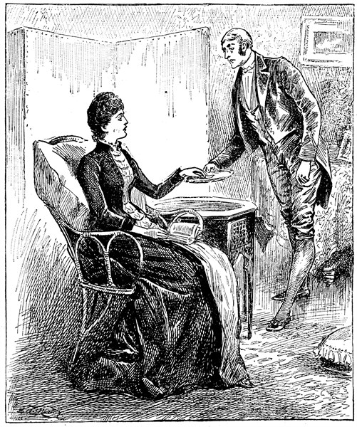 Footman presenting a card that a caller has left for his mistress