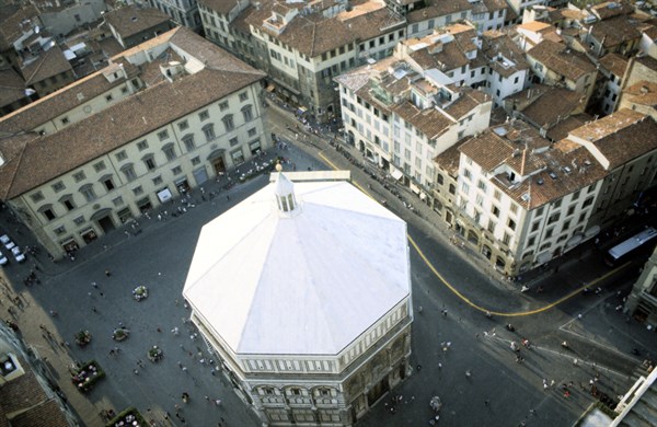 Baptistry building in Florence seen from above