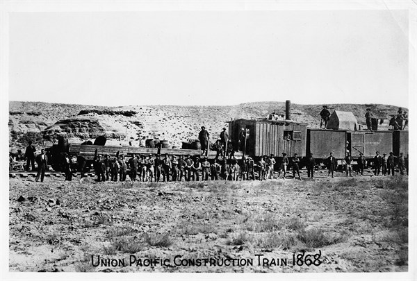 Construction train on the Union Pacific Railroad, 1868