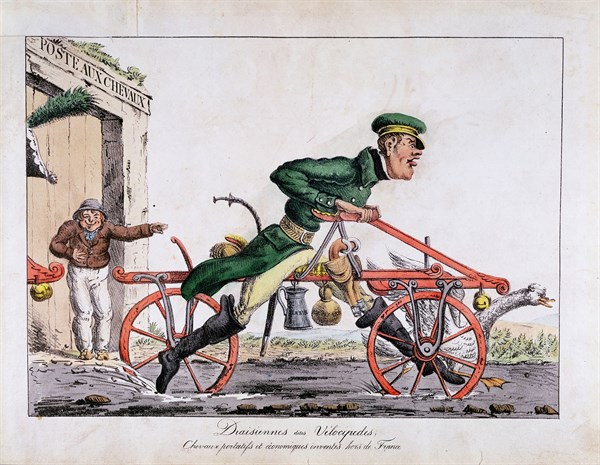 Draisien or Velocipede shown replacing horses in the French post service