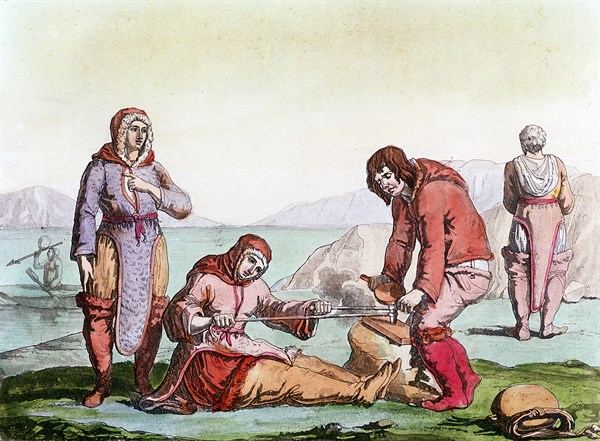 Natives of the Arctic, dressed in animal skins