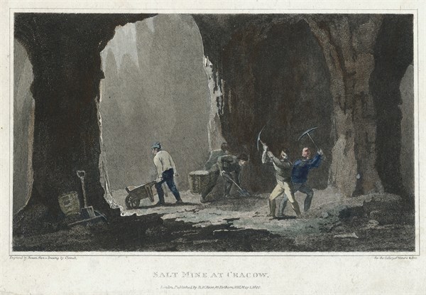 Rock Salt: Miners at work in salt mine near Cracow, Poland