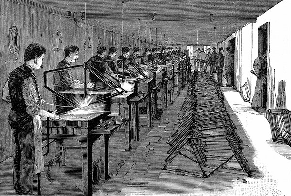 Welding bicycle frames in an American factory