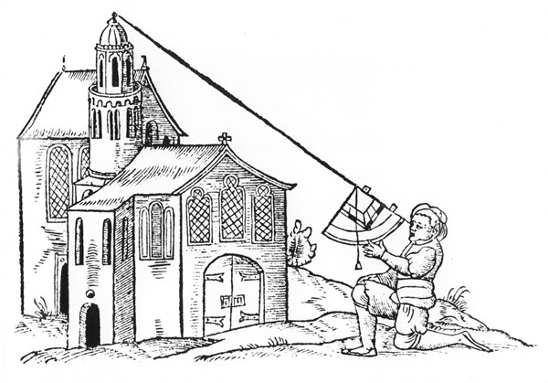 Quadrant being used to obtain the altitude of a tower