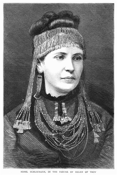 Madame Schliemann wearing jewellery excavated by her husband at Mycenae