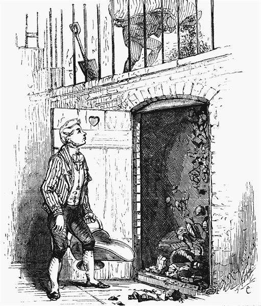 Footman collecting a scuttle of coal