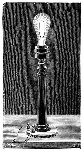 Edison's incandescent light globe in a table lamp fitting