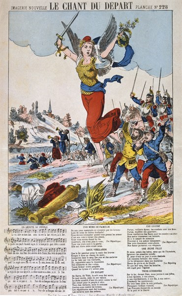 Illustration showing a war song from the Franco Prussian War