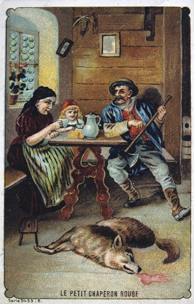 Elderly woman with a child and a cat