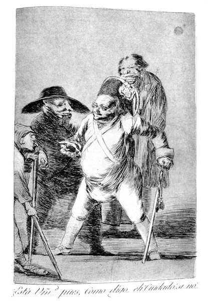 1799. Is this your excellency?..well, as I say, eh!', Look out!, plate 76 of 'Los caprichos'.  By