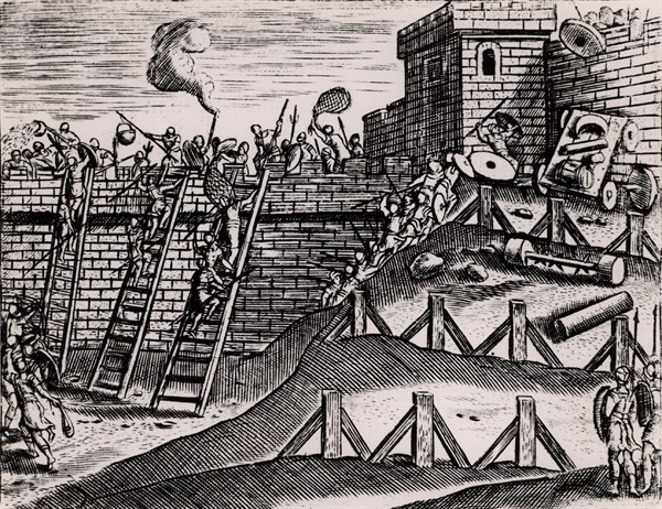 Roman soldiers attacking the walls of a fortress