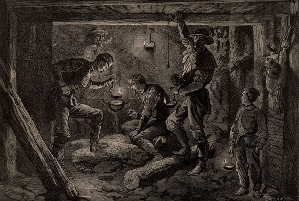 Mineur traçant le plan des galeries d'une mine, 1869