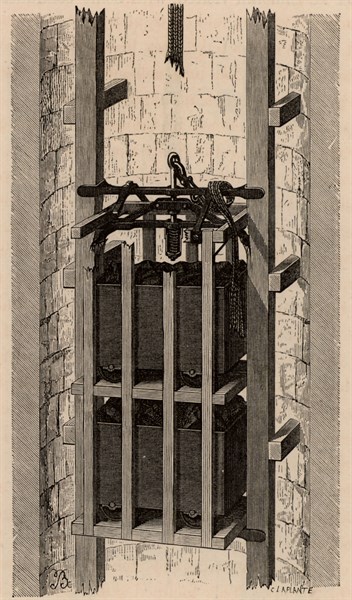 Fontaine's safety cage for mine shafts