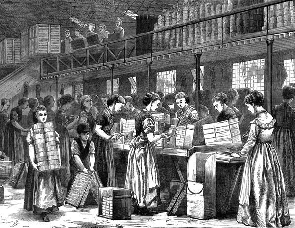 Women and girls and a young boy at work