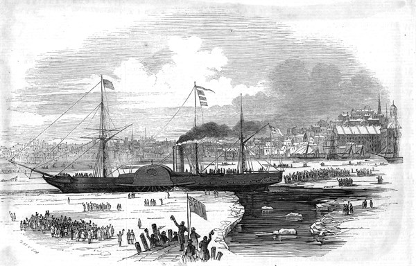 Paddle steamer 'Britannia' leaving Boston, usa