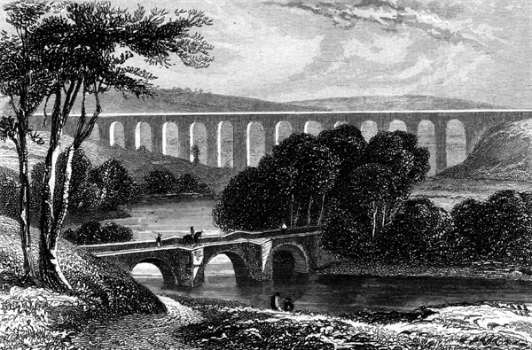 View of the Ellesmere Canal as it passes through the Vale of Llangollen, Wales