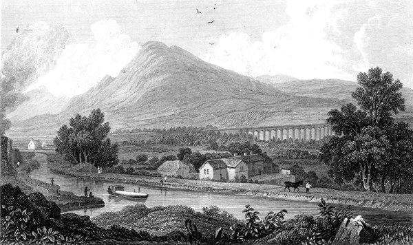 View of the Ellesmere Canal as it passes through the Vale of Llangollen, Wales
