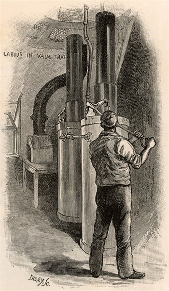 Operating the pressure pump on the Eddystone lighthouse