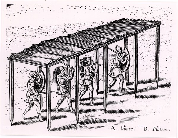 Roman soldiers using a 'cat' or protective covering