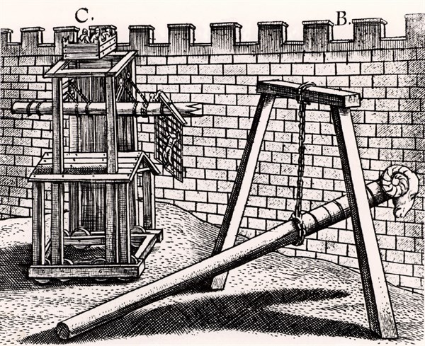 Roman soldiers using two forms of battering ram