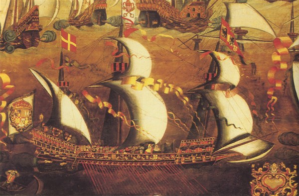 A galliass or galleass, part of the Spanish Armarda