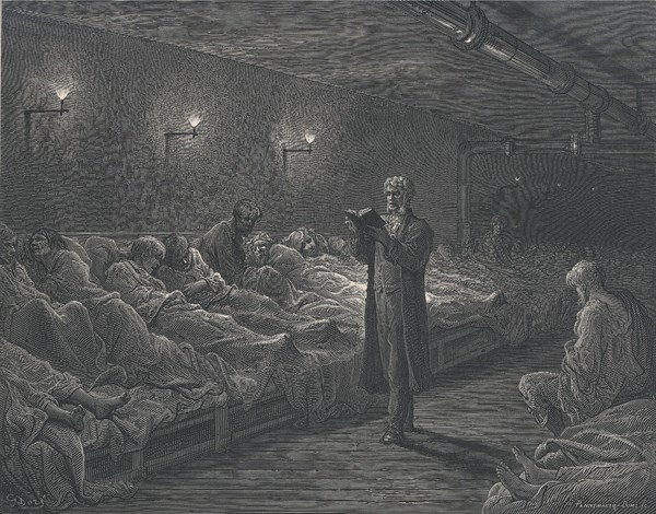 Scripture Reader in a Night Shelter