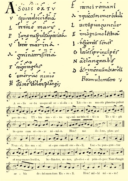 Musical Notation: Lament written on the death of Charlemagne in 814