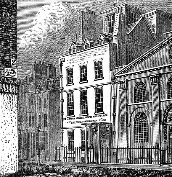 Isaac Newton's (1642-1727) house on corner of Orange and St Martin's Streets, London, as it