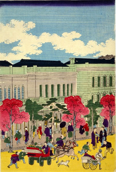Tree-lined street scene  in Tokyo