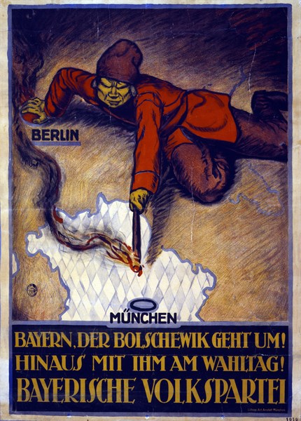 Bolshevik leaning across map of Europe