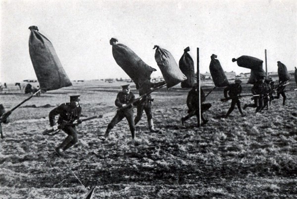 Canadian infantrymen engaged in bayonet practice